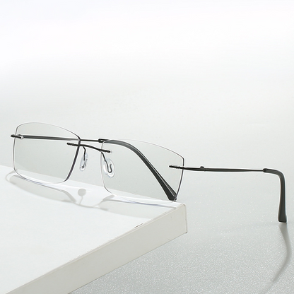 OPTIGEMS 2024 Neue randlose Retro-Metallbrille mit Anti-Blaulicht-Farbwechsel 