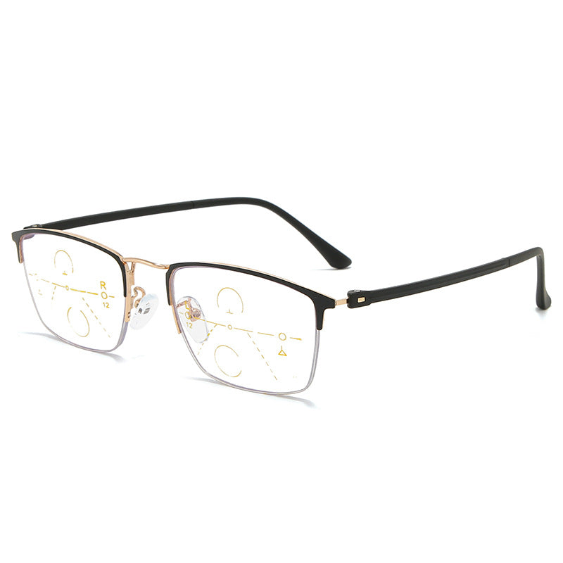 MEN'S CASUAL HALF-FRAME MULTI-FOCUS ANTI-BLUE LIGHT READING GLASSES