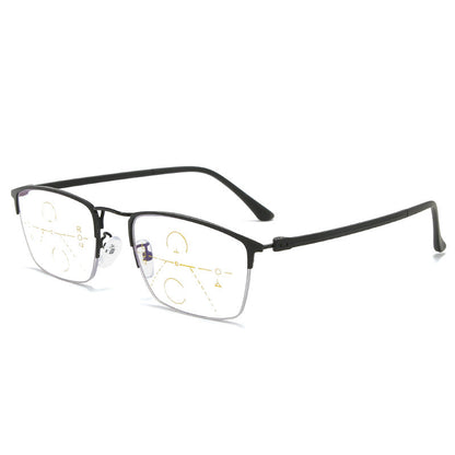 MEN'S CASUAL HALF-FRAME MULTI-FOCUS ANTI-BLUE LIGHT READING GLASSES