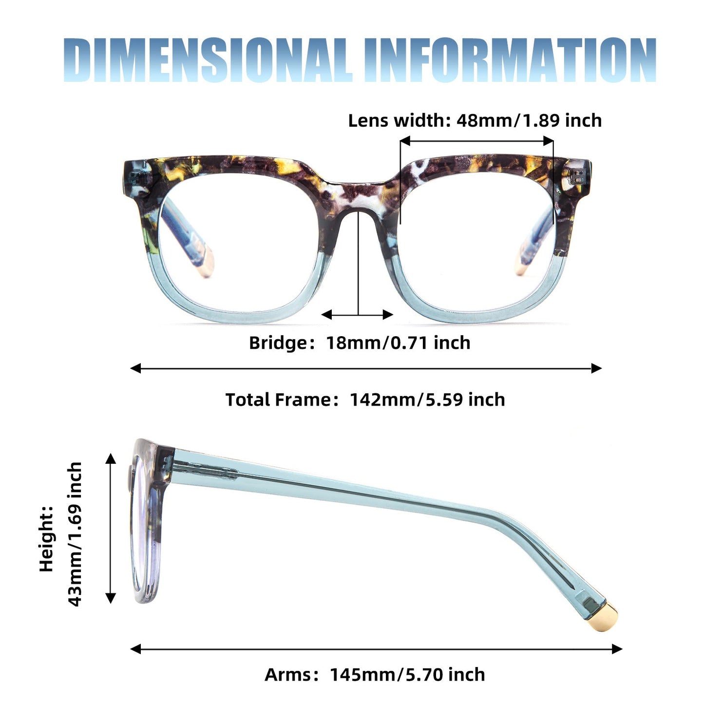 EINFACHE QUADRATISCHE LESEBRILLE MIT BLAULICHTSCHUTZ