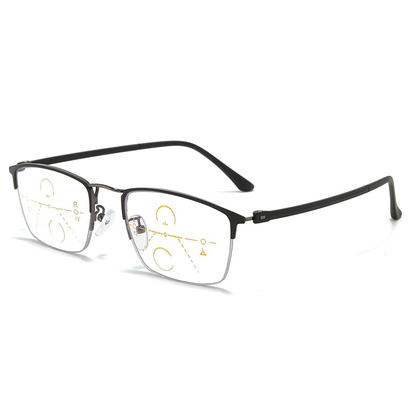 MEN'S CASUAL HALF-FRAME MULTI-FOCUS ANTI-BLUE LIGHT READING GLASSES