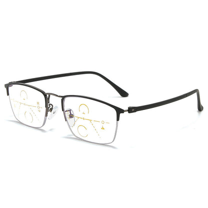 MEN'S CASUAL HALF-FRAME MULTI-FOCUS ANTI-BLUE LIGHT READING GLASSES