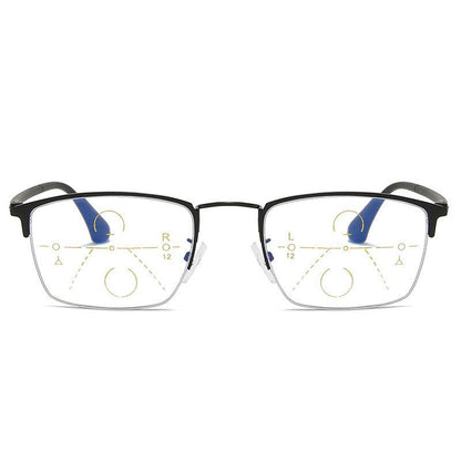 MEN'S CASUAL HALF-FRAME MULTI-FOCUS ANTI-BLUE LIGHT READING GLASSES