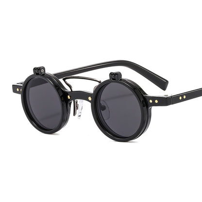 ROUND FRAME PUNK DOUBLE-LAYER FLIP UV PROTECTION SUNGLASSES