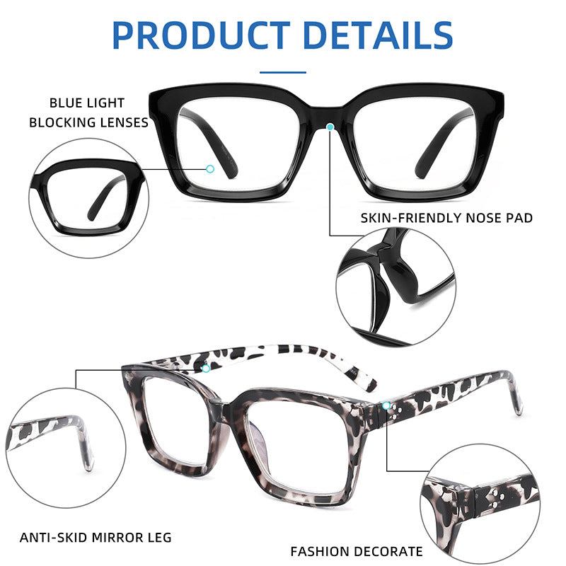 STYLISH SQUARE FRAME COMFORTABLE ANTI-BLUE LIGHT READING GLASSES