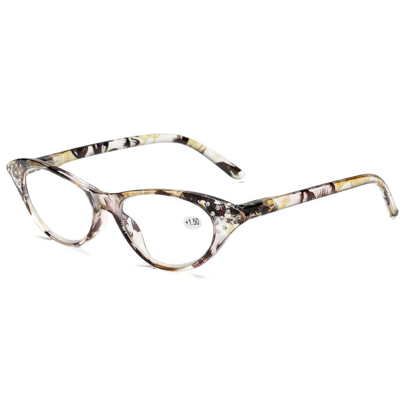 MODISCHE DAMENBRILLE MIT DIAMANTEN BESETZT, CAT-EYE, ANTI-BLAULICHT, PRESBYOPE 