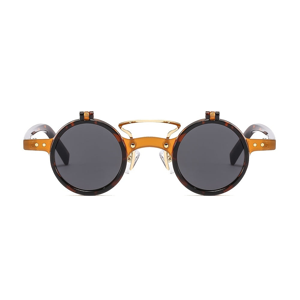 ROUND FRAME PUNK DOUBLE-LAYER FLIP UV PROTECTION SUNGLASSES