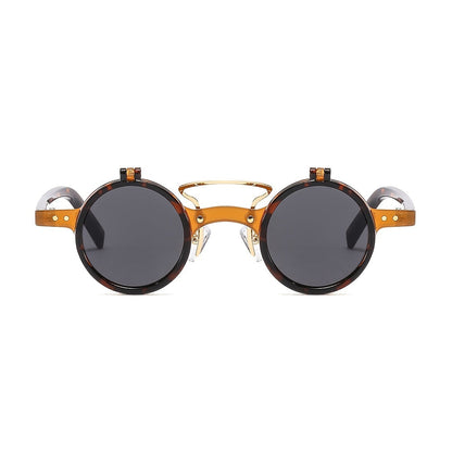 ROUND FRAME PUNK DOUBLE-LAYER FLIP UV PROTECTION SUNGLASSES