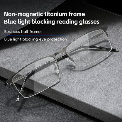 USOPTIGAZE BUSINESS NON-MAGNETIC TITANIUM ULTRA-LIGHT CLASSIC HALF-FRAME READING GLASSES