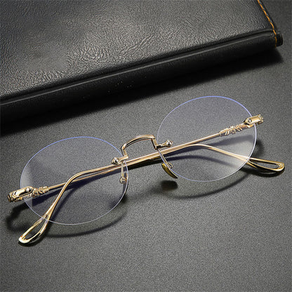 USOPTIGAZEFASHIONABLE FRAMELESS METAL ROUND FRAME ANTI-BLUE LIGHT BUSINESS READING GLASSES