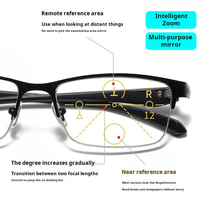 USOPTIGAZE BUSINESS CLASSIC HALF-FRAME SMART COLOR-CHANGING MULTIFOCAL READING GLASSES