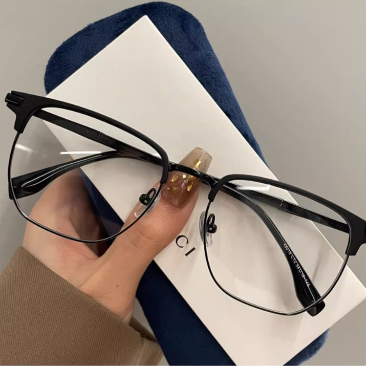 FASHIONABLE RETRO HALF-FRAME PLANO MYOPIA GLASSES