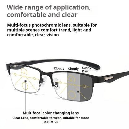 USOPTIGAZE BUSINESS CLASSIC HALF-FRAME SMART COLOR-CHANGING MULTIFOCAL READING GLASSES