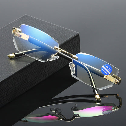 ANTI-BLUE LIGHT RIMLESS CUT EDGE METAL PRESBYOPIA GLASSES