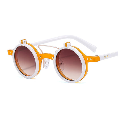 ROUND FRAME PUNK DOUBLE-LAYER FLIP UV PROTECTION SUNGLASSES