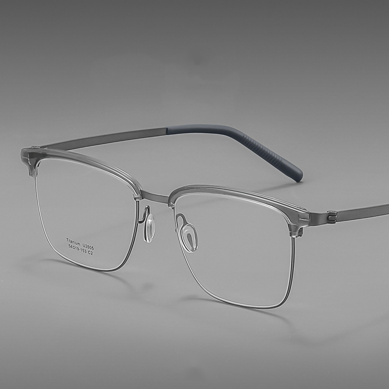 USOPTIGAZE BUSINESS HALF-FRAME PURE TITANIUM LARGE FRAME ANTI-BLUE LIGHT READING GLASSES