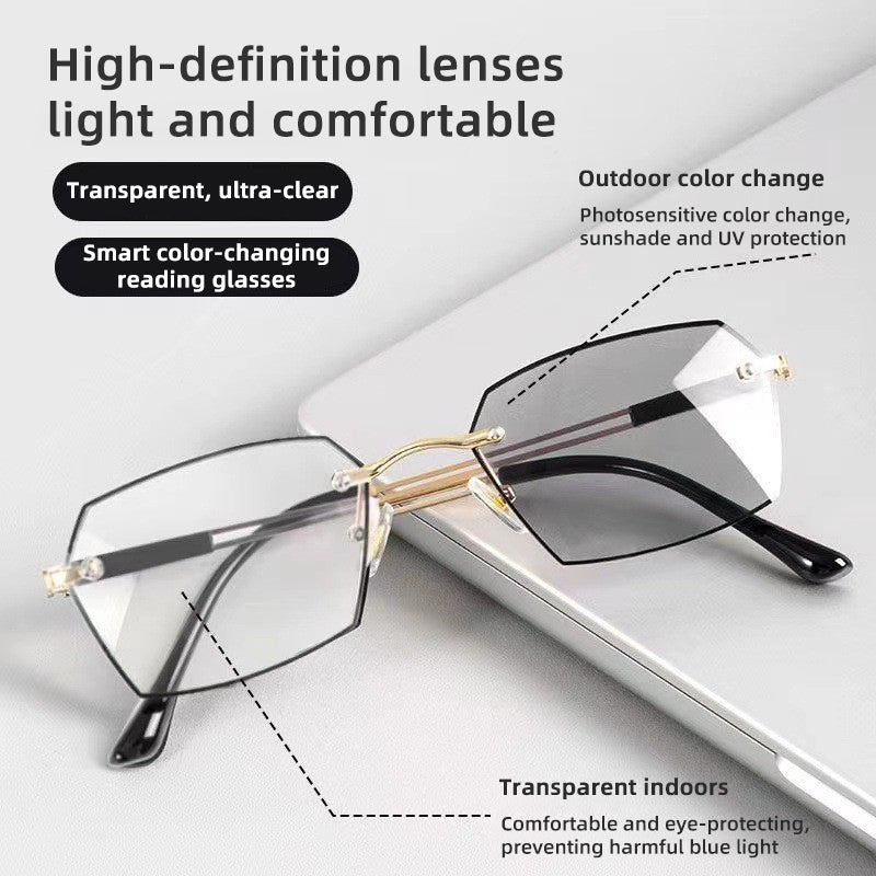 USOPTIGAZE FRAMELESS CUT-EDGE ANTI-BLUE LIGHT COLOR BUSINESS CHANGING GLASSES