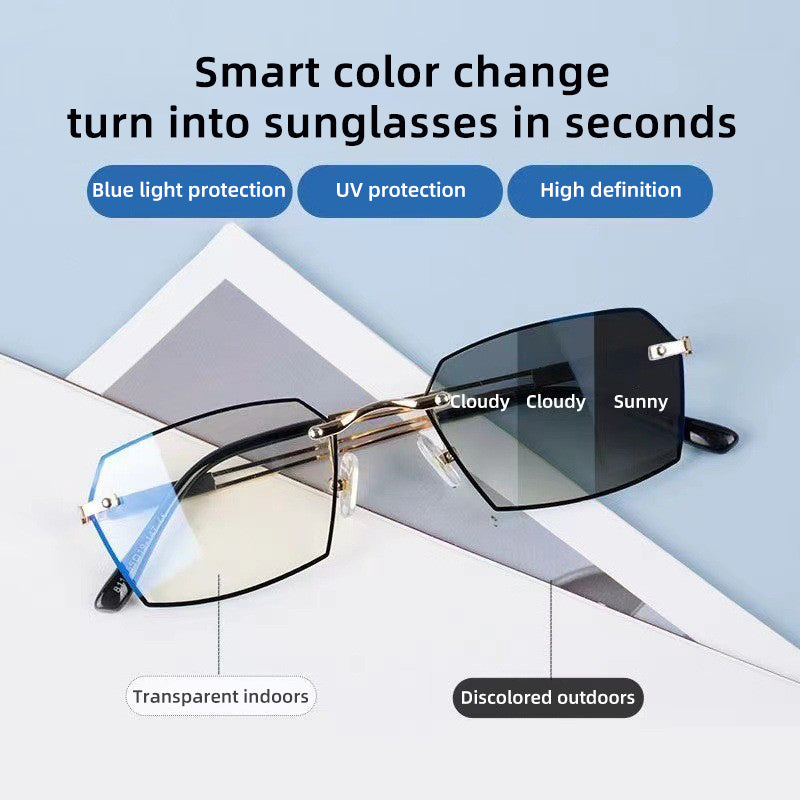 USOPTIGAZE FRAMELESS CUT-EDGE ANTI-BLUE LIGHT COLOR BUSINESS CHANGING GLASSES