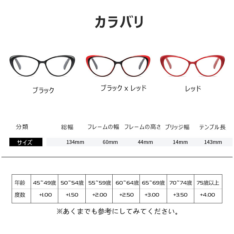 Eterlens ブルーライト対策キャットアイフレーム老眼鏡