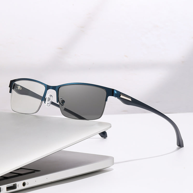 USOPTIGAZE BUSINESS CLASSIC HALF-FRAME SMART COLOR-CHANGING MULTIFOCAL READING GLASSES