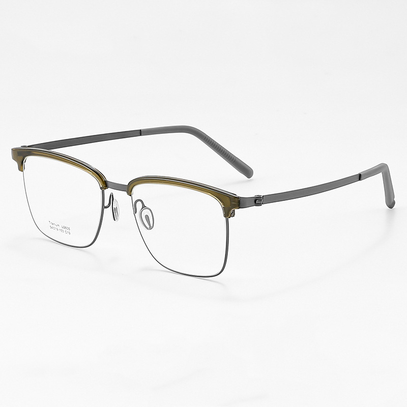 USOPTIGAZE BUSINESS HALF-FRAME PURE TITANIUM LARGE FRAME ANTI-BLUE LIGHT READING GLASSES