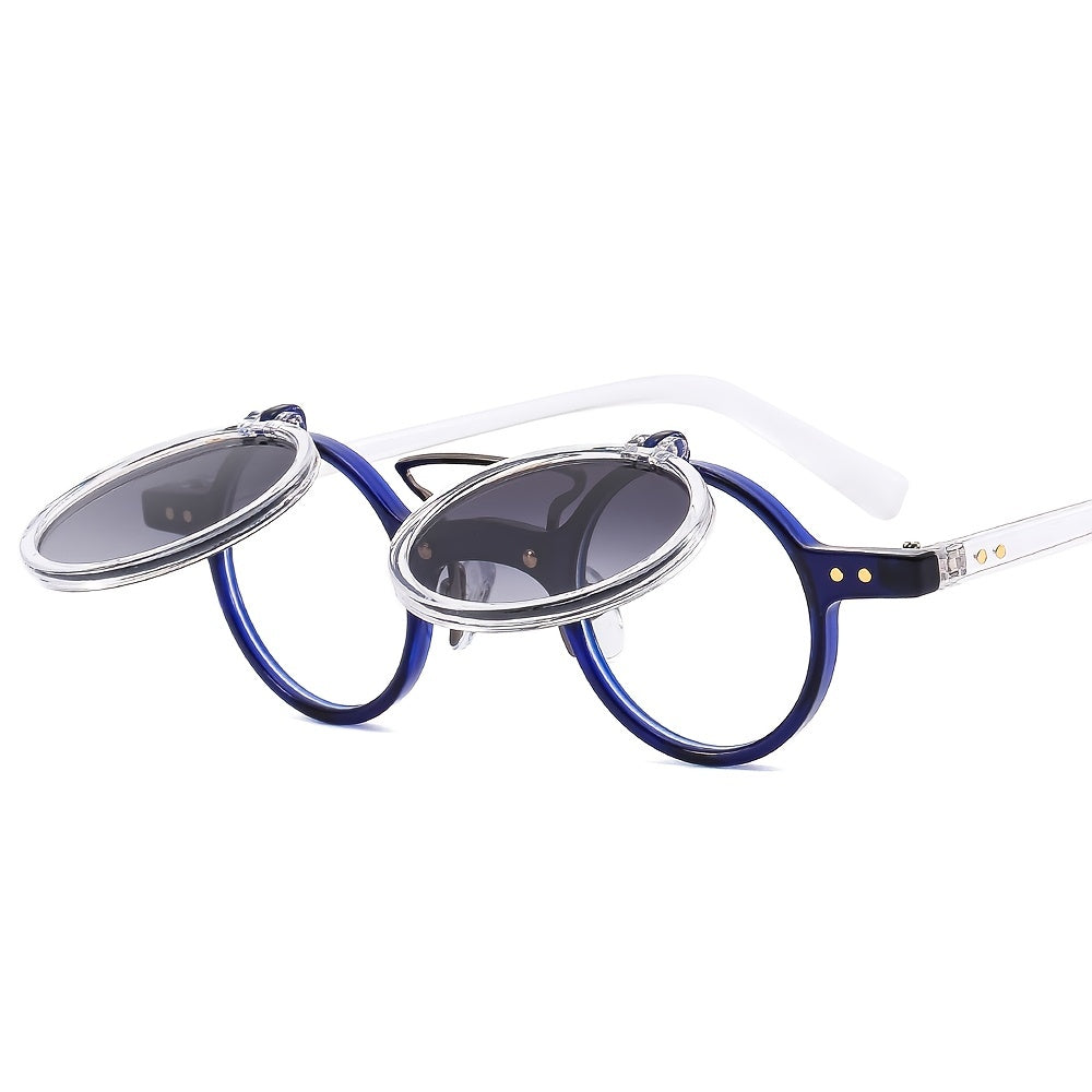 ROUND FRAME PUNK DOUBLE-LAYER FLIP UV PROTECTION SUNGLASSES