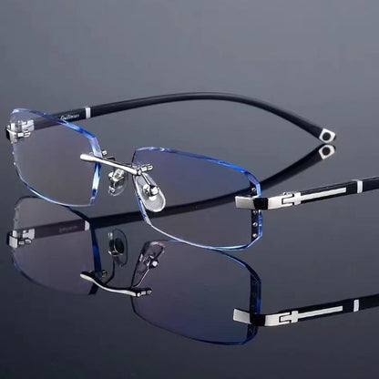 MODISCHE RANDLOSE BRILLE MIT DIAMANTSCHLIFF UND BLAUEM LICHT