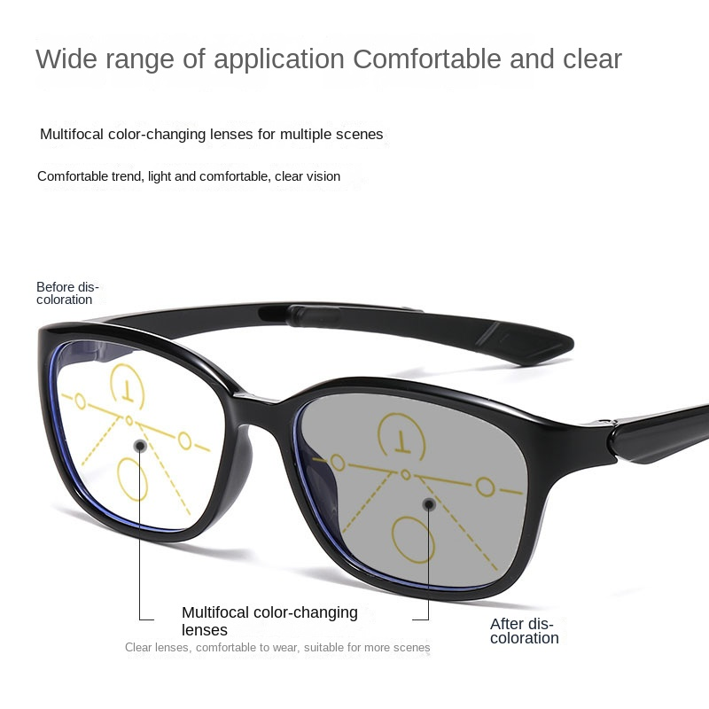 【USOPTIGAZE】SPORT FASHIONABLE LARGE SQUARE FRAME WITH DETACHABLE PHOTOCHROMIC MULTIFOCAL LENSES