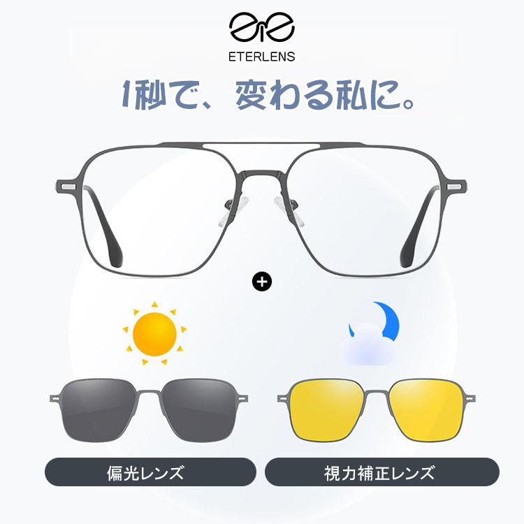 Eterlens 1本3役、自由にスイッチできる 多機能伊達メガネ