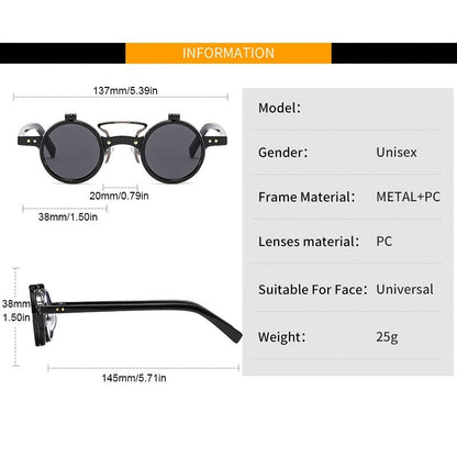 ROUND FRAME PUNK DOUBLE-LAYER FLIP UV PROTECTION SUNGLASSES