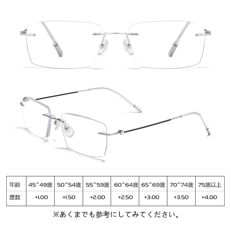 Eterlens ミニマリストフレームレスブルーライトカット老眼鏡 | 軽量で目にやさしい・快適な読書をサポート | オフィスやレジャーに欠かせない