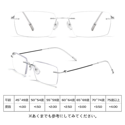 Eterlens ミニマリストフレームレスブルーライトカット老眼鏡 | 軽量で目にやさしい・快適な読書をサポート | オフィスやレジャーに欠かせない