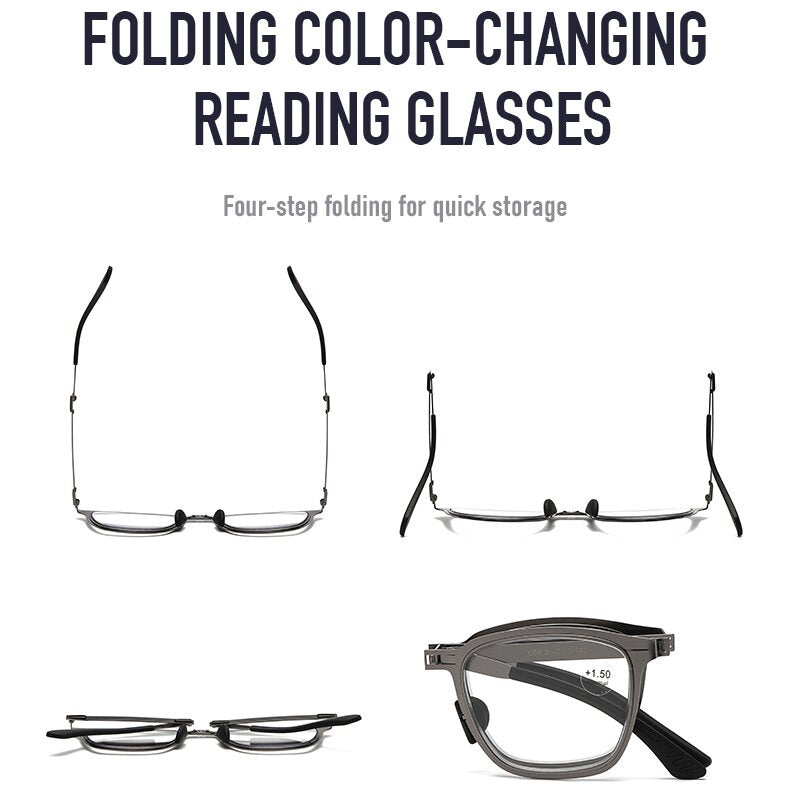 USOPTIGAZE ULTRA-LIGHT FOLDABLE BUSINESS COLOR-CHANGING MULTI-FOCAL READING GLASSES