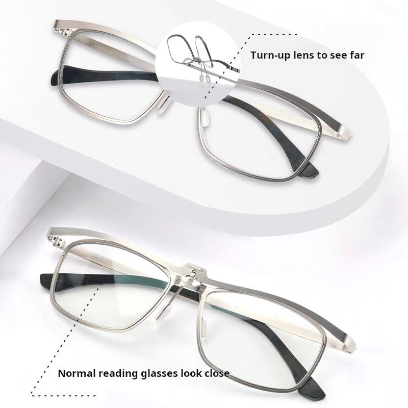 BUSINESS METAL FLIP DUAL-PURPOSE MULTI-FOCAL READING GLASSES