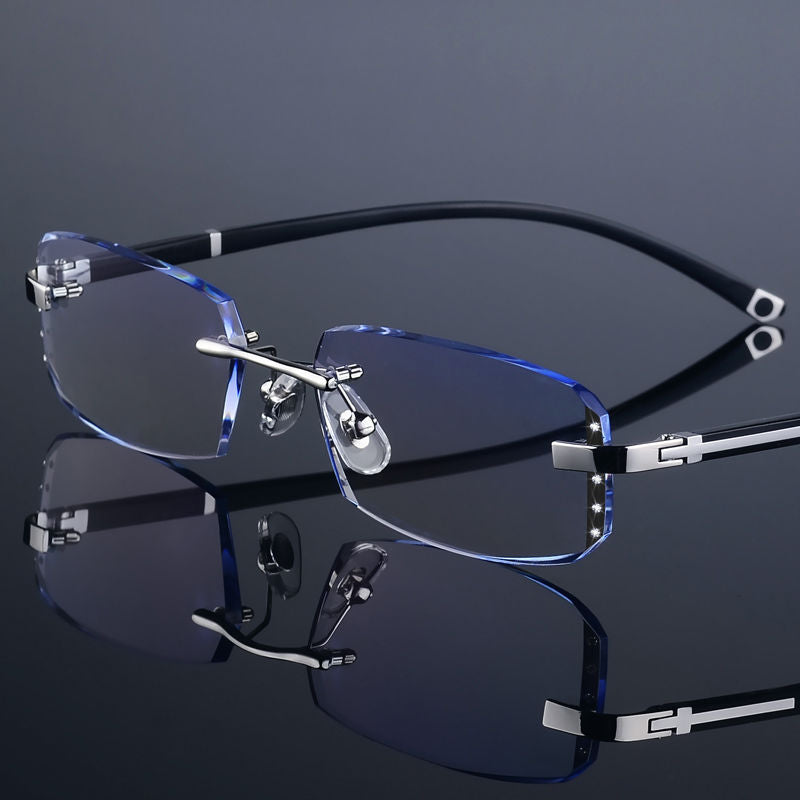 MODISCHE RANDLOSE BRILLE MIT DIAMANTSCHLIFF UND BLAUEM LICHT