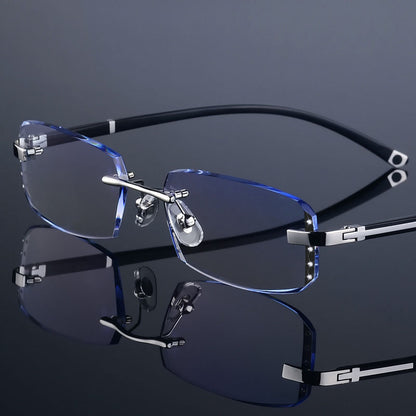 MODISCHE RANDLOSE BRILLE MIT DIAMANTSCHLIFF UND BLAUEM LICHT