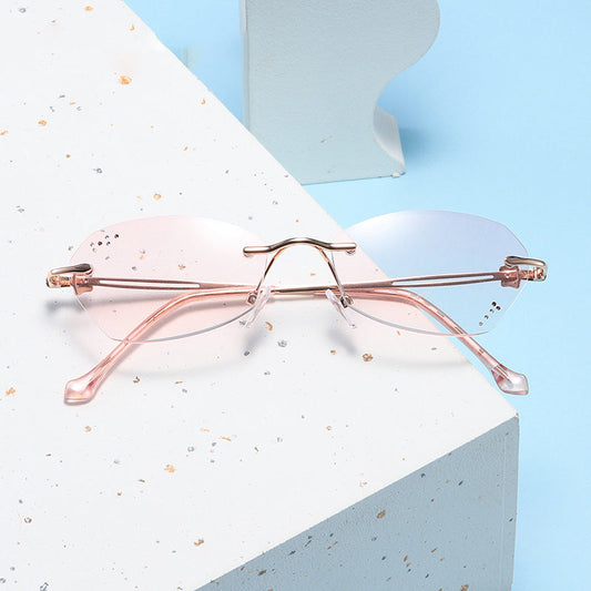 GAFAS ANTI-LUZ AZUL SIN MONTURA CON BORDE DE CORTE DE DIAMANTE PARA MUJER