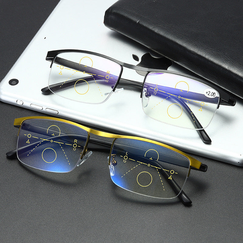 #3311 USOPTIGAZE FASHIONABLE ALLOY MULTIFOCAL ANTI-BLUE LIGHT READING GLASSES