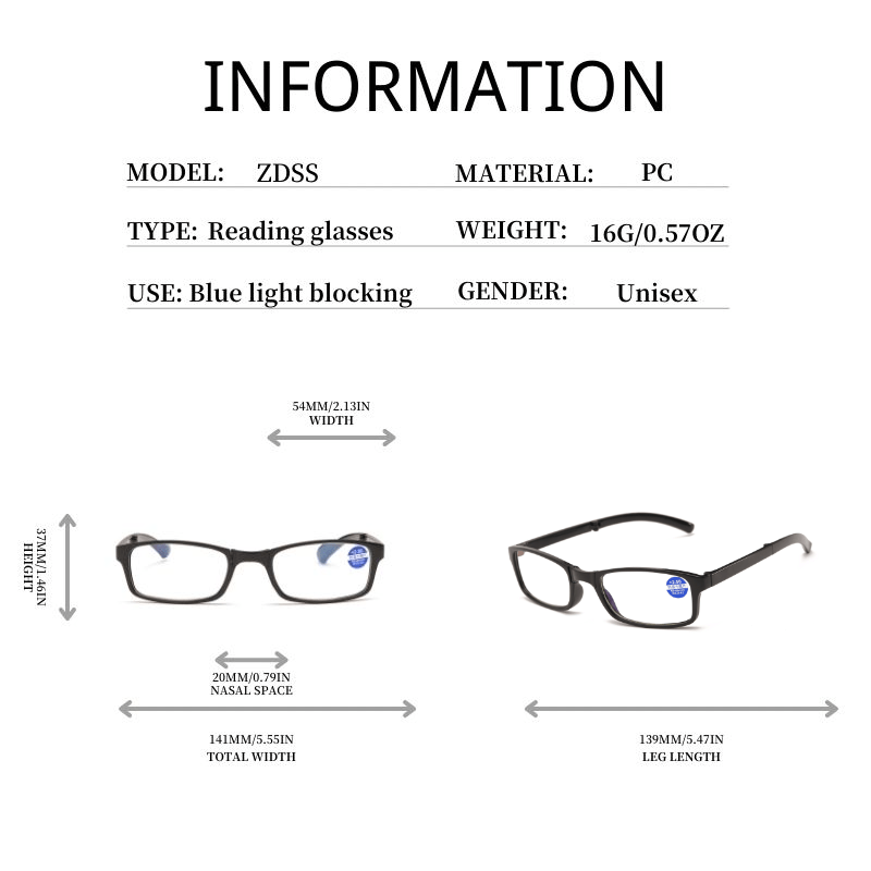 Tragbare, faltbare Vollrahmen-Lesebrille mit Anti-Blaulicht