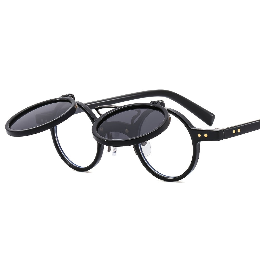 ROUND FRAME PUNK DOUBLE-LAYER FLIP UV PROTECTION SUNGLASSES