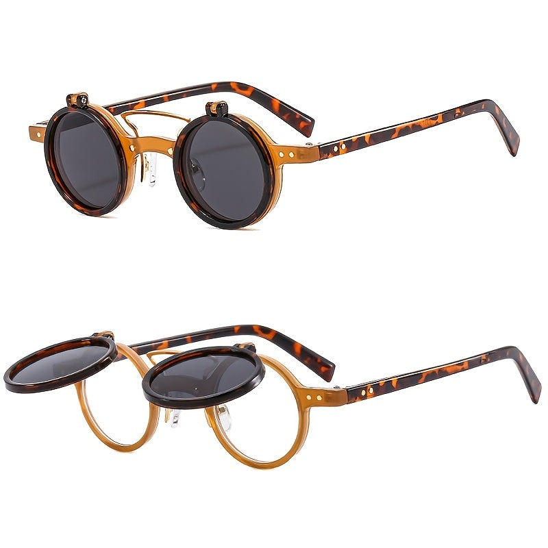 ROUND FRAME PUNK DOUBLE-LAYER FLIP UV PROTECTION SUNGLASSES